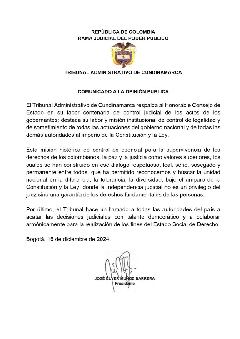 Comunicado a la opinión pública – Diciembre 16 de 2024
